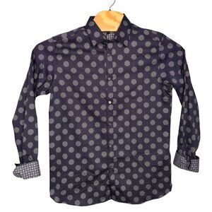 Ted Baker London Navy Large Spot Print Shirt SZ 4/L Long Sleeve Button-Up Flip C